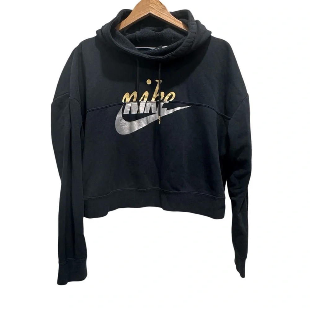 Nike Woman’s Sportswear Rally Metallic Clash Cropped Hoodie Black Size Medium